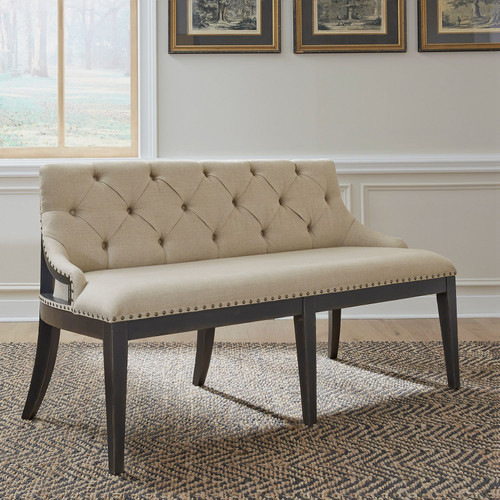 Americana Farmhouse - Dusty Taupe & Black - Uph Shelter Dining Bench- Black (615-C6501B-B) by Liberty Furniture