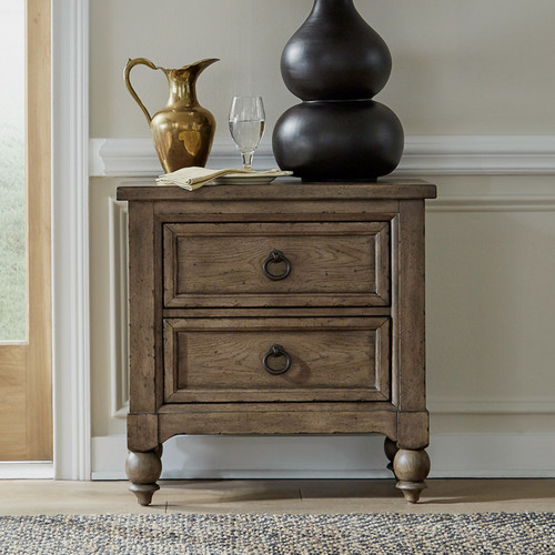 Americana Farmhouse - Dusty Taupe & Black - 2 Drawer Night Stand w/ Charging Station (615-BR61) by Liberty Furniture