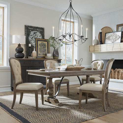 Americana Farmhouse - Dusty Taupe & Black - Optional 5 Piece Trestle Table Set (615-DR-O5TRS) by Liberty Furniture