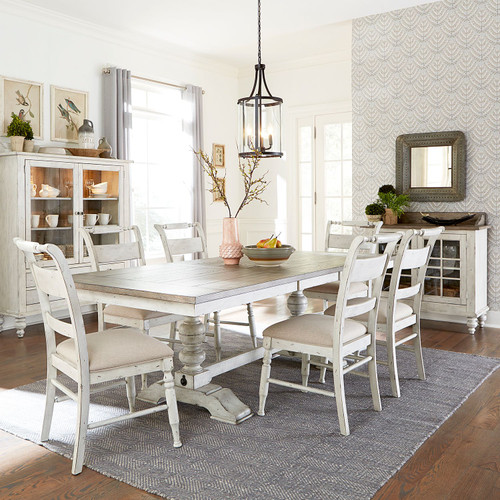 Whitney - Antique Linen w/ Weathered Gray - 7 Piece Trestle Table Set (661W-CD-7TRS) by Liberty Furniture