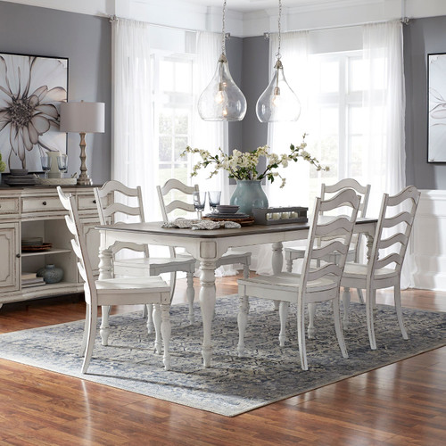 Magnolia Manor - Antique White & Weathered Bark - 7 Piece Leg Table Set (244-CD-7LGS) by Liberty Furniture Magnolia Manor - Antique White & Weathered Bark - 7 Piece Leg Table Set (244-CD-7LGS) by Liberty Furniture