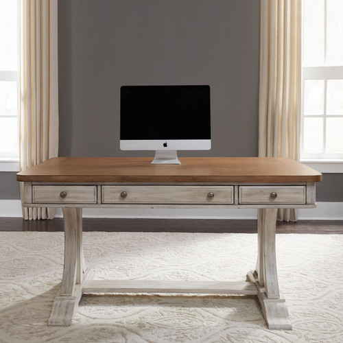 Farmhouse Reimagined - Antique White w/ Chestnut Tops - Writing Desk (652-HO107) by Liberty Furniture