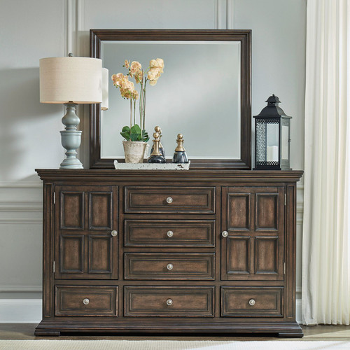 Big Valley - Brownstone w/ Heavy Distressing - Dresser & Mirror (361-BR-DM) by Liberty Furniture