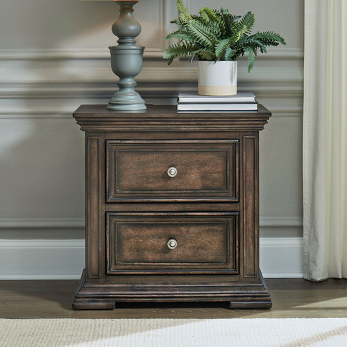 Big Valley - Brownstone w/ Heavy Distressing - 2 Drawer Night Stand w/ Charging Station (361-BR61) by Liberty Furniture