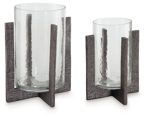 Garekton - Clear/Pewter Finish - Candle Holder (Set of 2) (A2000591) by Ashley