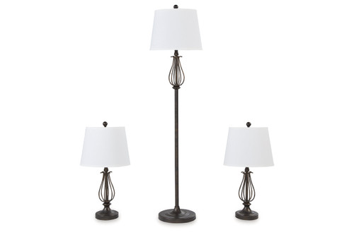 Brycestone Bronze Finish Floor Lamp with 2 Table Lamps (L204526) by Ashley