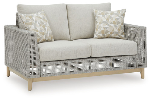 Seton Creek - Gray - Outdoor Loveseat with Cushion (P798-835) by Ashley