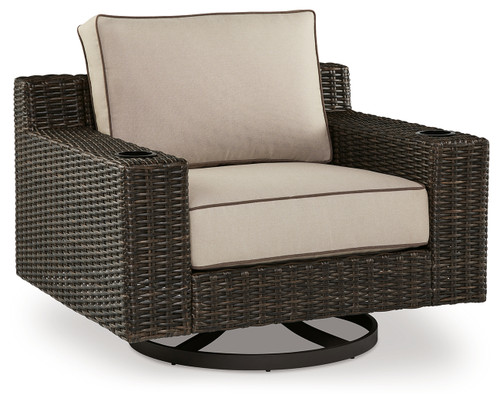 Coastline Bay - Brown - Outdoor Swivel Lounge with Cushion (P784-821) by Ashley