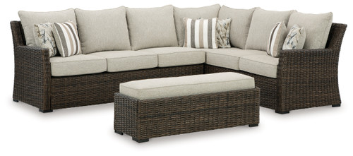 Brook Ranch - Brown - Outdoor Sofa Sectional/Bench with Cushion (Set of 3) (P465-822) by Ashley