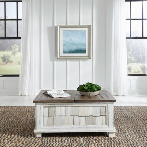 River Place - Riverstone White & Tobacco - Lift Top Storage Cocktail Table (237-OT1011) by Liberty Furniture