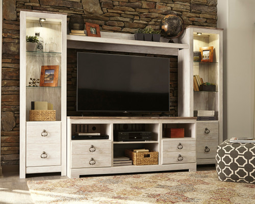 Willowton - Whitewash - 4-Piece Entertainment Center (W267W3) by Ashley