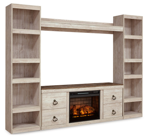 Willowton - Whitewash - 4-Piece Entertainment Center with Electric Fireplace (EW0267W9) by Ashley