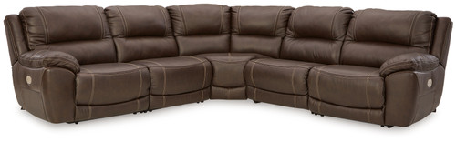 Dunleith - Chocolate - 5-Piece Power Reclining Sectional (U71604S8) by Ashley
