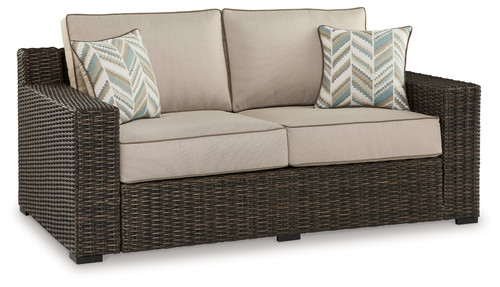 Coastline Bay - Brown - Outdoor Loveseat with Cushion (P784-835) by Ashley