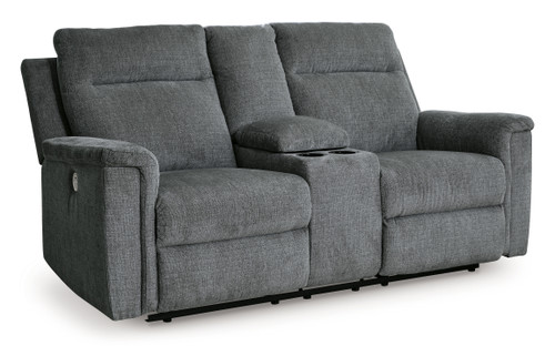 Barnsana - Gravel - Power Reclining Loveseat with Console (3320296) by Ashley