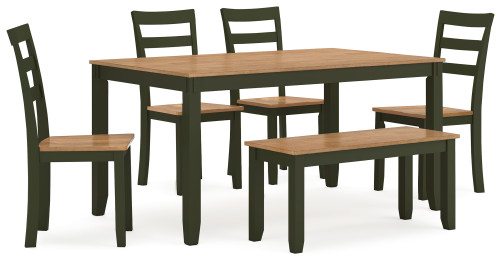 Gesthaven - Natural/Green - Dining Table with 4 Chairs and Bench (Set of 6) (D401-325) by Ashley