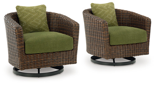Horizon Hall - Brown/Green - Outdoor Swivel Lounge Chair with Cushion (P572-821) by Ashley
