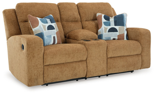 Kanlow - Honey - Reclining Loveseat with Console (3860594) by Ashley