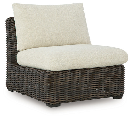Kimora - Beige/Dark Brown - Outdoor Armless Chair with Cushion (P711-846) by Ashley