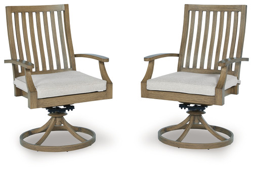 Rainier Ranch - Brown/Beige - Outdoor Swivel Chair with Cushion (Set of 2) (P701-602A) by Ashley