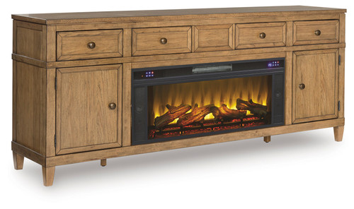Sharlance - Light Brown - 81" TV Stand with Electric Fireplace (W655W1) by Ashley