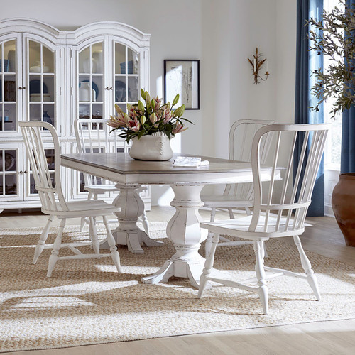 Magnolia Manor - Antique White & Weathered Bark - 5 Piece Double Pedestal Table Set (244-DR-52PS) by Liberty Furniture Magnolia Manor - Antique White & Weathered Bark - 5 Piece Double Pedestal Table Set (244-DR-52PS) by Liberty Furniture