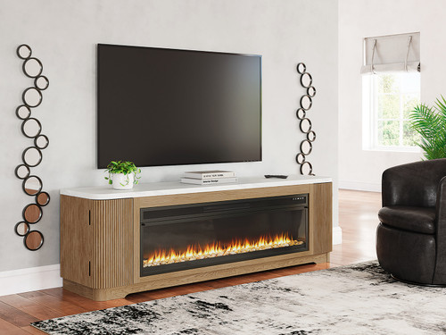 Camdill - Light Brown - 80" TV Stand with Electric Fireplace (W808W1) by Ashley