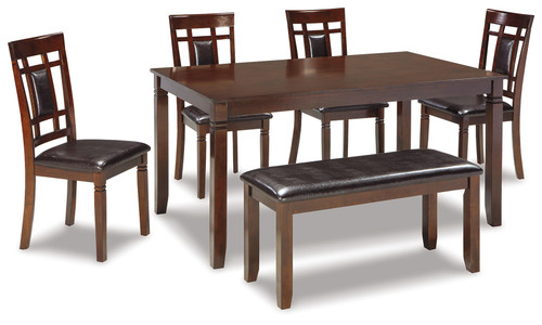 Bennox - Brown - Dining Table and Chairs with Bench (Set of 6) (D384-325) by Ashley