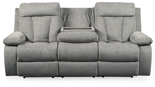 Mitchiner - Fog - Reclining Sofa with Drop Down Table (7620489) by Ashley