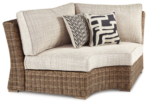 Beachcroft - Beige - Outdoor Curved Corner Chair with Cushion (P791-851) by Ashley