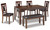 Bennox - Brown - Dining Table and Chairs with Bench (Set of 6) (D384-325) by Ashley