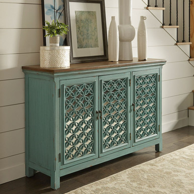 Kensington - Turquoise w/ Worn Wood Tone Tops - 3 Door Accent Cabinet (2011-AC5636) by Liberty Furniture