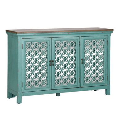 Kensington - Turquoise w/ Worn Wood Tone Tops - 3 Door Accent Cabinet (2011-AC5636) by Liberty Furniture