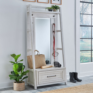 Modern Farmhouse - Flea Market White w/ Heavy Distressing - 2 Piece Hall Tree Set (406W-OT-2PCS) by Liberty Furniture