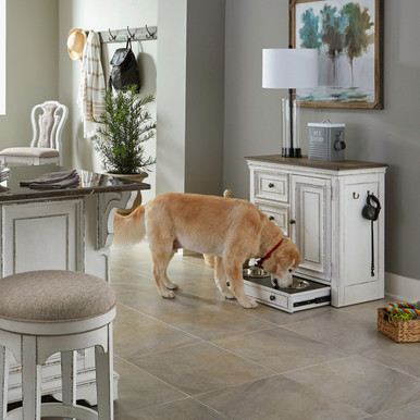 Magnolia Manor - Antique White & Weathered Bark - Pet Feeder Cabinet (244-PF1000) by Liberty Furniture