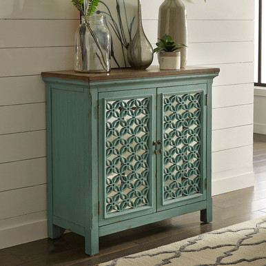 Kensington - Turquoise w/ Worn Wood Tone Tops - 2 Door Accent Cabinet (2011-AC3836) by Liberty Furniture