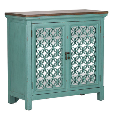 Kensington - Turquoise w/ Worn Wood Tone Tops - 2 Door Accent Cabinet (2011-AC3836) by Liberty Furniture