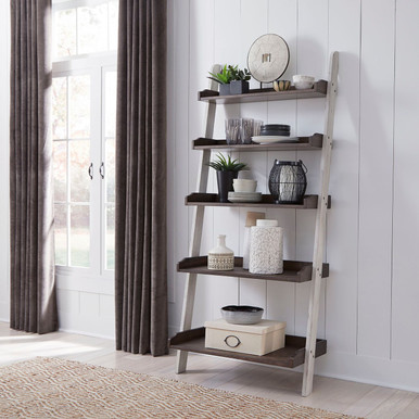 Farmhouse - Two Tone White w/ Wood Tone Tops - Leaning Bookcase (139WH-BK202) by Liberty Furniture