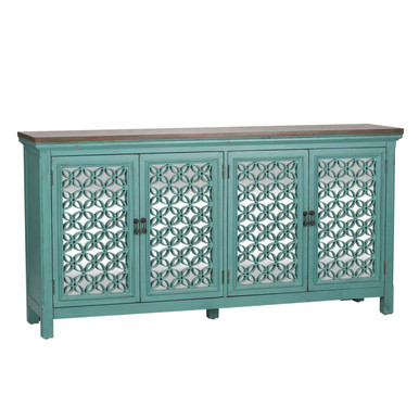 Kensington - Turquoise w/ Worn Wood Tone Tops - 4 Door Accent Cabinet (2011-AC7236) by Liberty Furniture