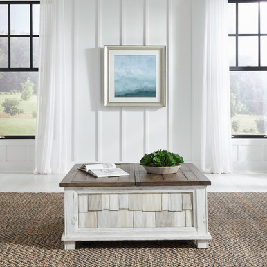 River Place - Riverstone White & Tobacco - Lift Top Storage Cocktail Table (237-OT1011) by Liberty Furniture