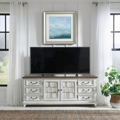 River Place - Riverstone White & Tobacco - 75 Inch Entertainment Console (237-TV75) by Liberty Furniture