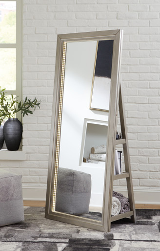 Evesen - Champagne - Floor Standing Mirror with Storage (A8010379) by Ashley
