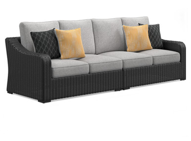 Beachcroft - Black/Light Gray - 2-Piece Outdoor Loveseat with Cushion (P792-854) by Ashley