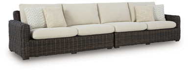 Kimora - Beige/Dark Brown - Outdoor Right and Left-arm Facing Loveseat with Cushion (Set of 2) (P711-854) by Ashley