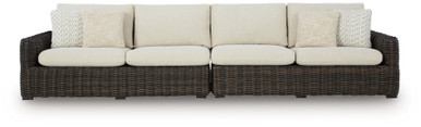 Kimora - Beige/Dark Brown - Outdoor Right and Left-arm Facing Loveseat with Cushion (Set of 2) (P711-854) by Ashley