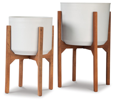 Dorcey - White/Brown - Planter (Set of 2) (A2000427) by Ashley