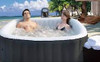 Enjoying the Alpine B-90 inflatable hot tub.