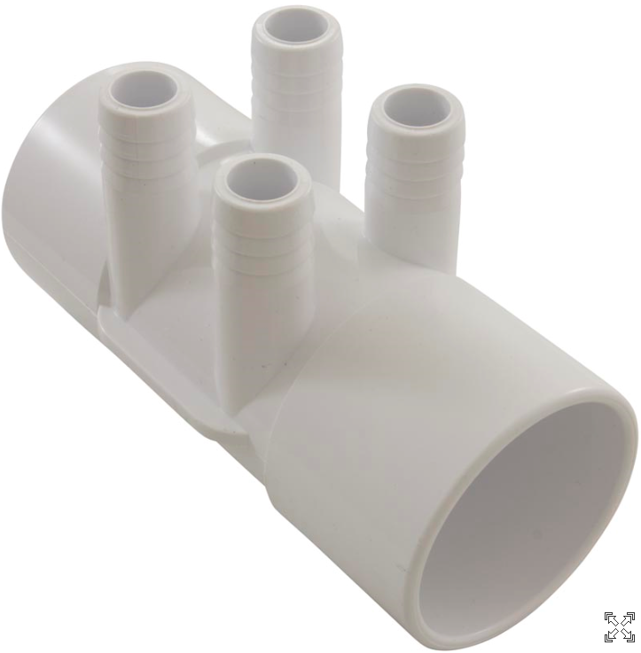 thumbnail interactive-video image 1 of Waterway Smart Plumb Manifold 672-7150 - 2" Slip X 2" Spigot With 6 Port 3/4" Ribbed Barbs 1 of 3