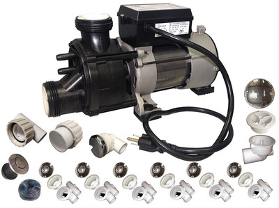 Complete Whirlpool Bathtub Retrofit Kit Chrome 1HP Pump Jets Hose Union Air Control