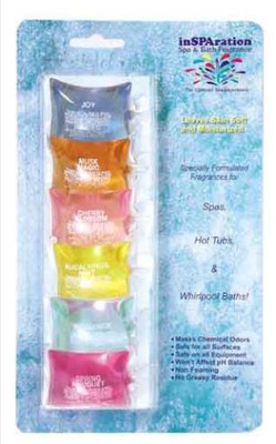 Assorted 6 pack of liquid hot tub fragrances.